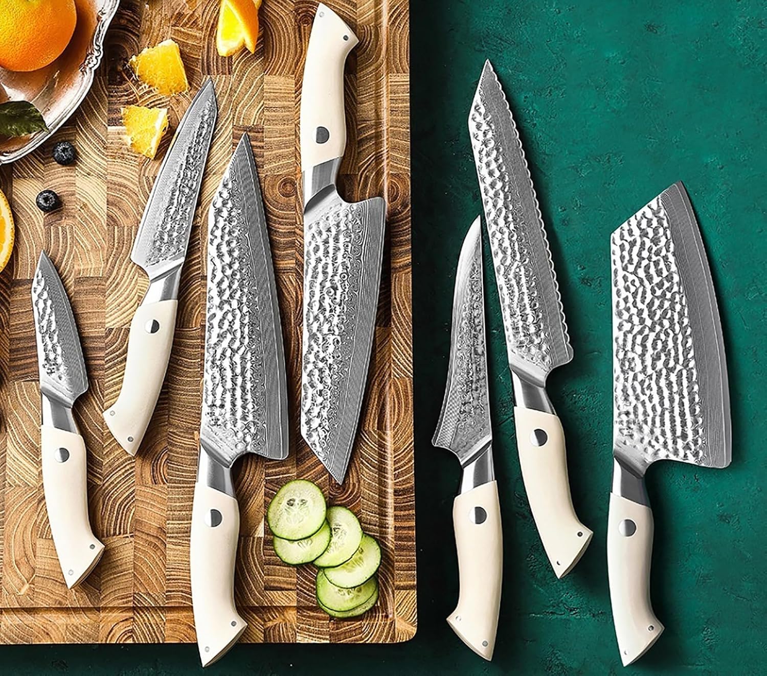 DAXXIN Kitchen Knife Sets, 7PCS Kitchen Knife Set 67 Layers Damascus Steel Chef Cutery Utility G10 Handle