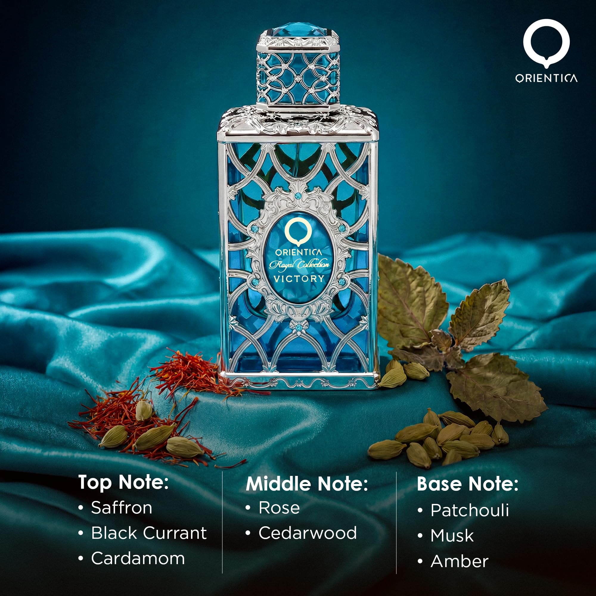 ORIENTICA Royal Collection Victory Eau de Parfum 80 ml – Speziato, legnoso, ambra, zafferano, ribes nero, cardamomo, rosa, cedro, patchouli, muschio, profumo arabo da donna