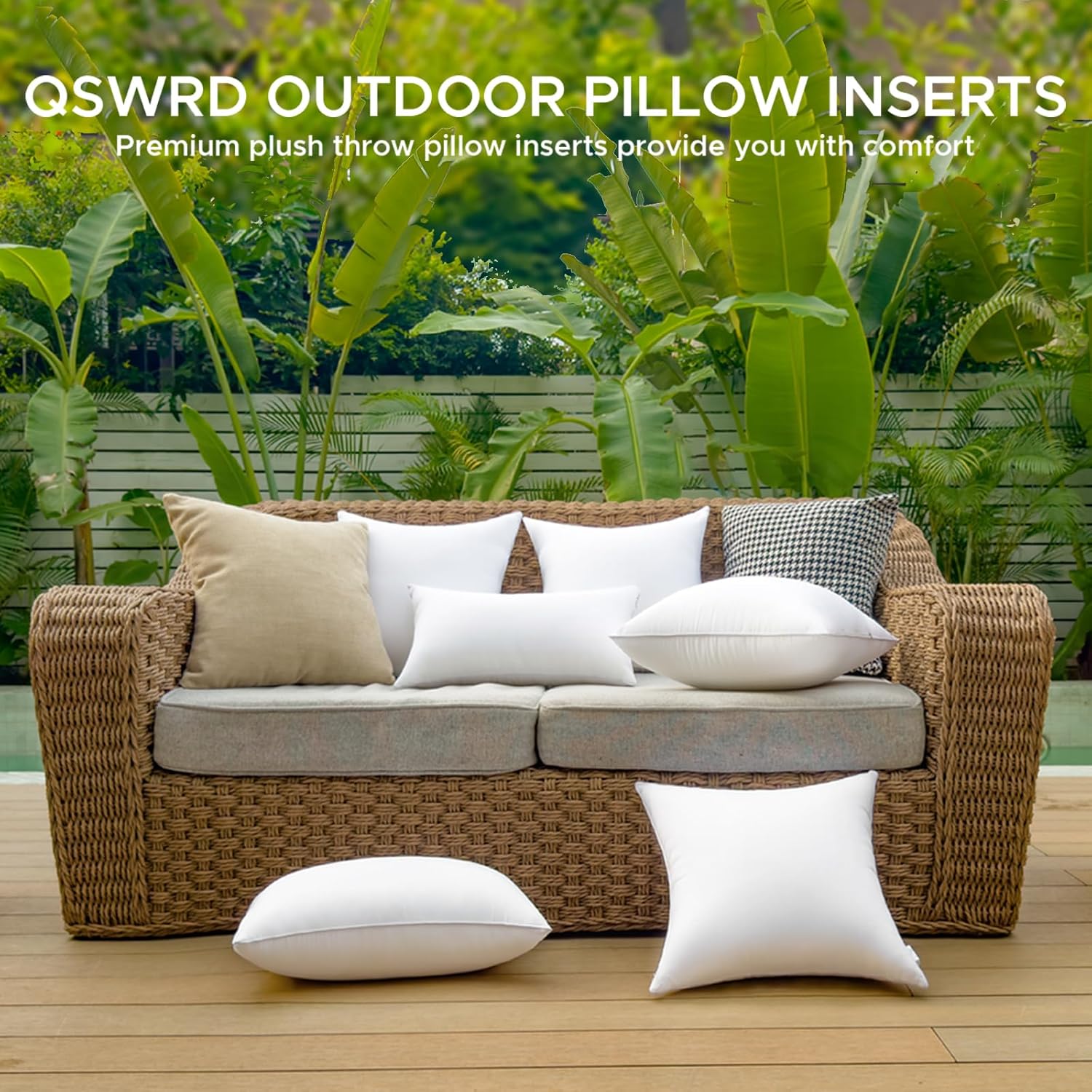 22 x 22 Outdoor Pillow Insert Pack of 4 Patio Furniture Pillows Cushion Waterproof Square Throw Pillow Inserts Decorative Couch Pillow Inserts White Sofa Sham Cushion Stuffer - Image 5
