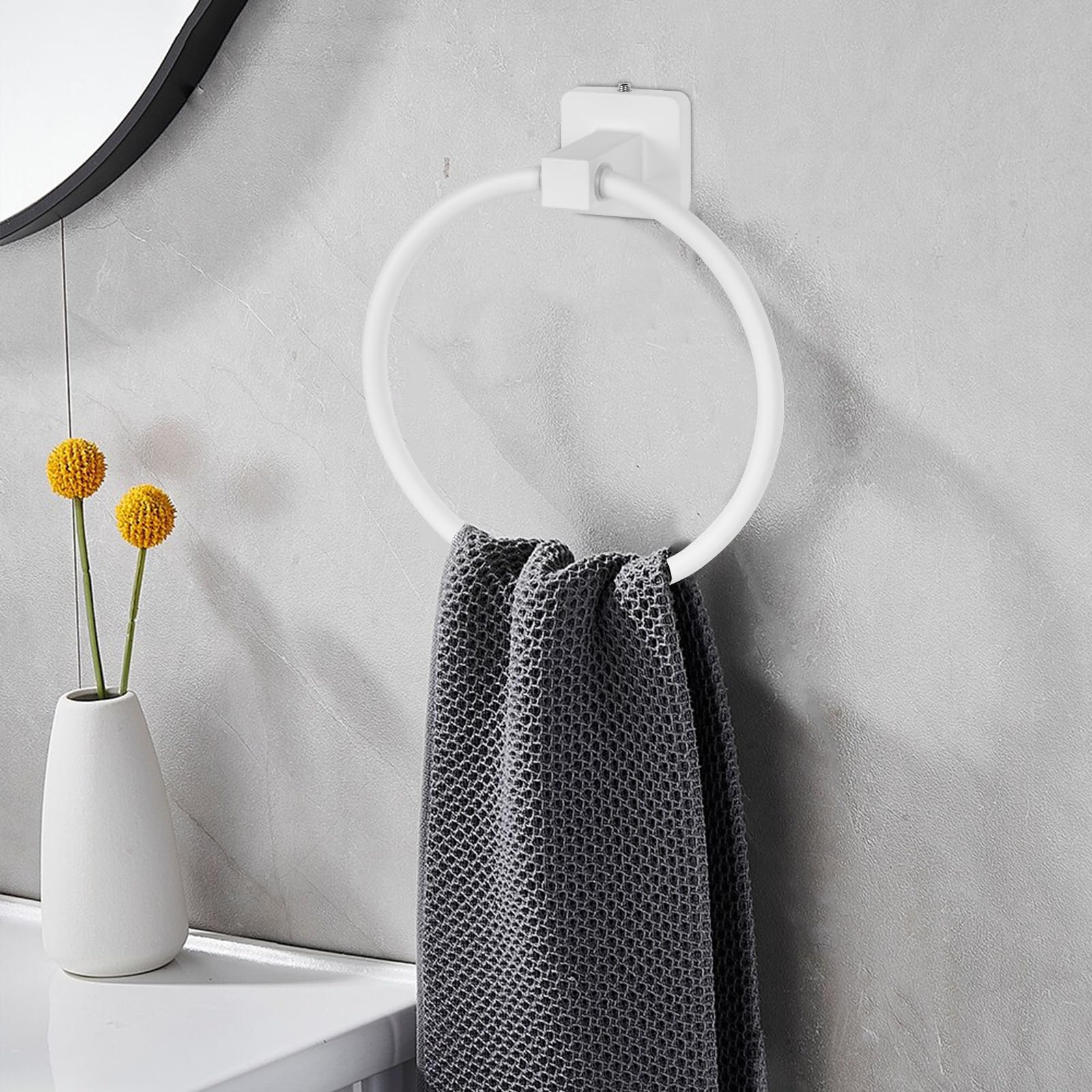 YUET Wall Mounted Towel Ring Rail Bar Bath Holder Hanger Accessories SUS 304 Stainless Steel with Chrome Plated Bathroom Hardware and Kitchen (White) - Image 3