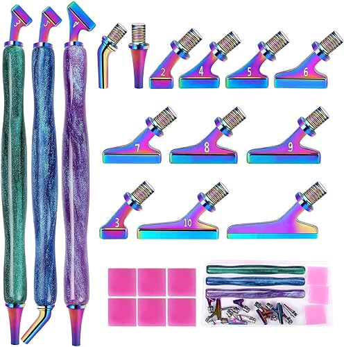 Miniatura 8 de DoreenBow Kit de 21 bolígrafos de pintura de diamante, 12 piezas de puntas de rosca de metal de acero inoxidable de 45, 3 bolígrafos de arte de