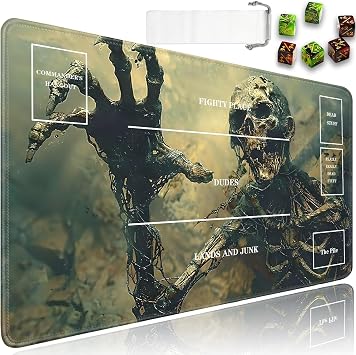 JVGFYNKL for MTG Playmat, 24 x 14 in for TCG Playmat with Zones, Trading Card Game Playmats with Storage Bag and 6 Dice, for MTG Table Mat Card Accessories, Skeleton Dark Black