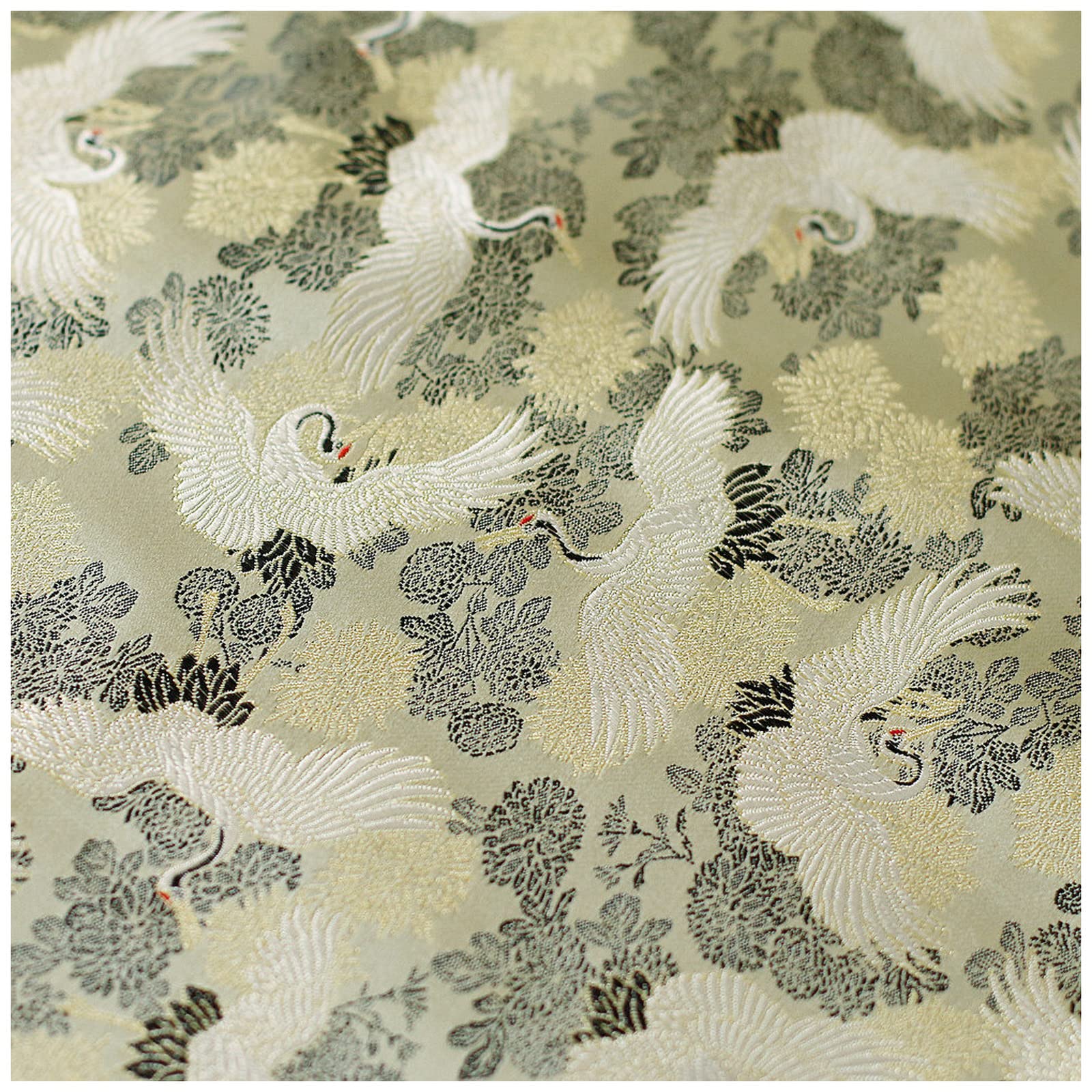 Tejido de satén Bordado, Tela Jacquard Satén Brocado Estampado Nube Grulla 75 cm Ancho Se Vende por Metro Multicolor(Mud Gold)