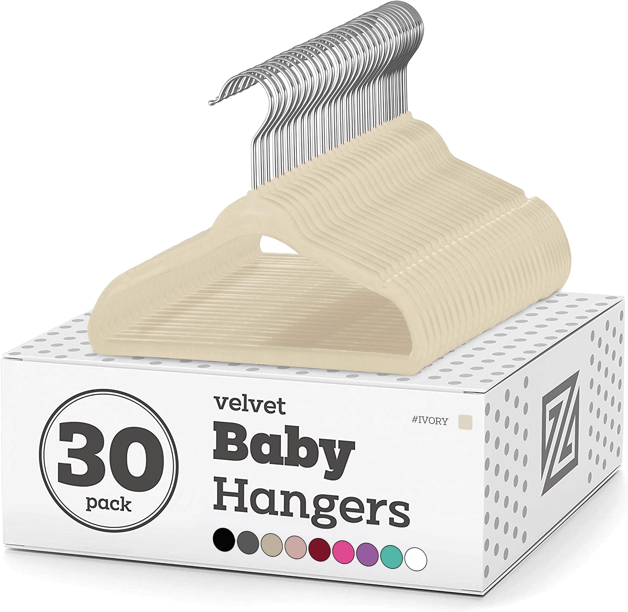 Baby Velvet Coat Hangers - 27.9 cm Nursery Clothes for Babies 0 to 48 Months Non Slip Toddler Hangers, 360 Chrome Swivel Hook- 30 Pack…