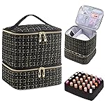 CTWWFS Nail Polish Organizer and Nail Lamp Case, Nail Kit Organizer Holds 30 Bottles (15ml - 0.5 fl.oz) and a Nail Lamp, Nail Polish Carrying Case with Manicure Tools Storage Sections (C-Black)