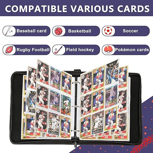 Miniatura 2 de Carpeta de tarjetas de béisbol con 9 bolsillos con 50 fundas, carpeta de tarjetas intercambiables, 900 bolsillos, estuche de exhibición de tarjetas