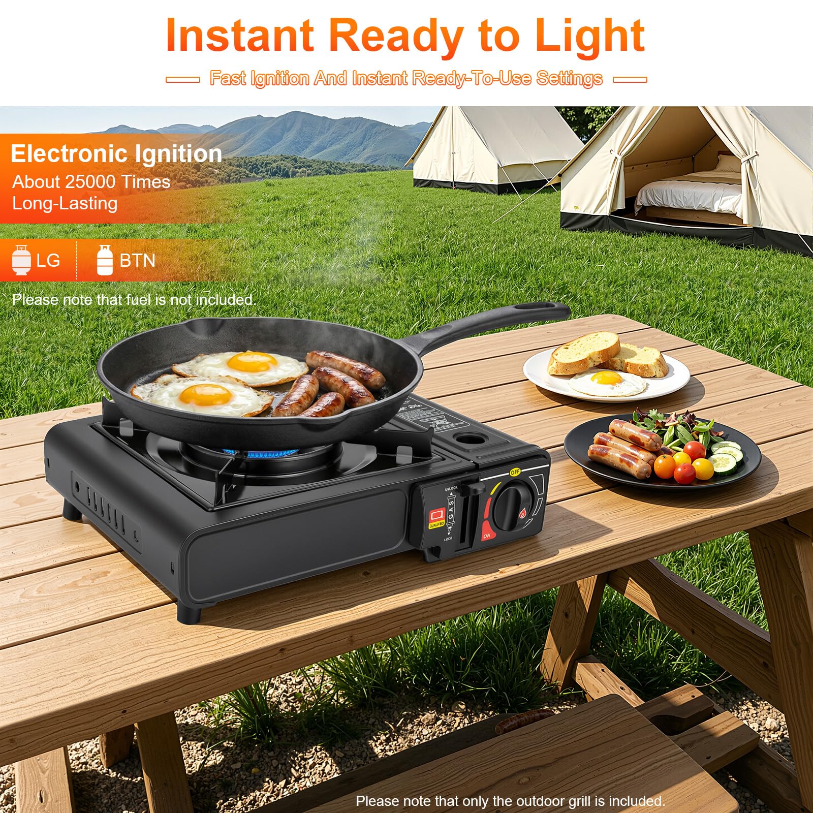 Hornillo portátil de gas para camping, 2500 W, encendido electrónico