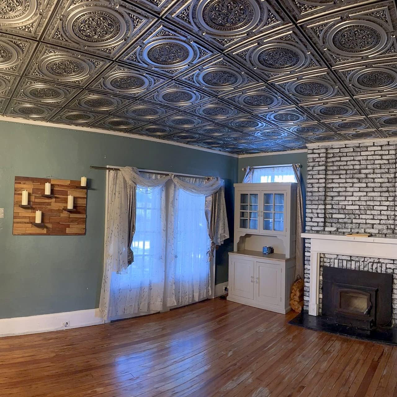 from Plain to Beautiful in Hours 225as-24x24-10 Steampunk PVC 2' x 2' Lay-in or Glue-up Ceiling Tile (Covers / 40 sq.ft), Antique Silver, 10