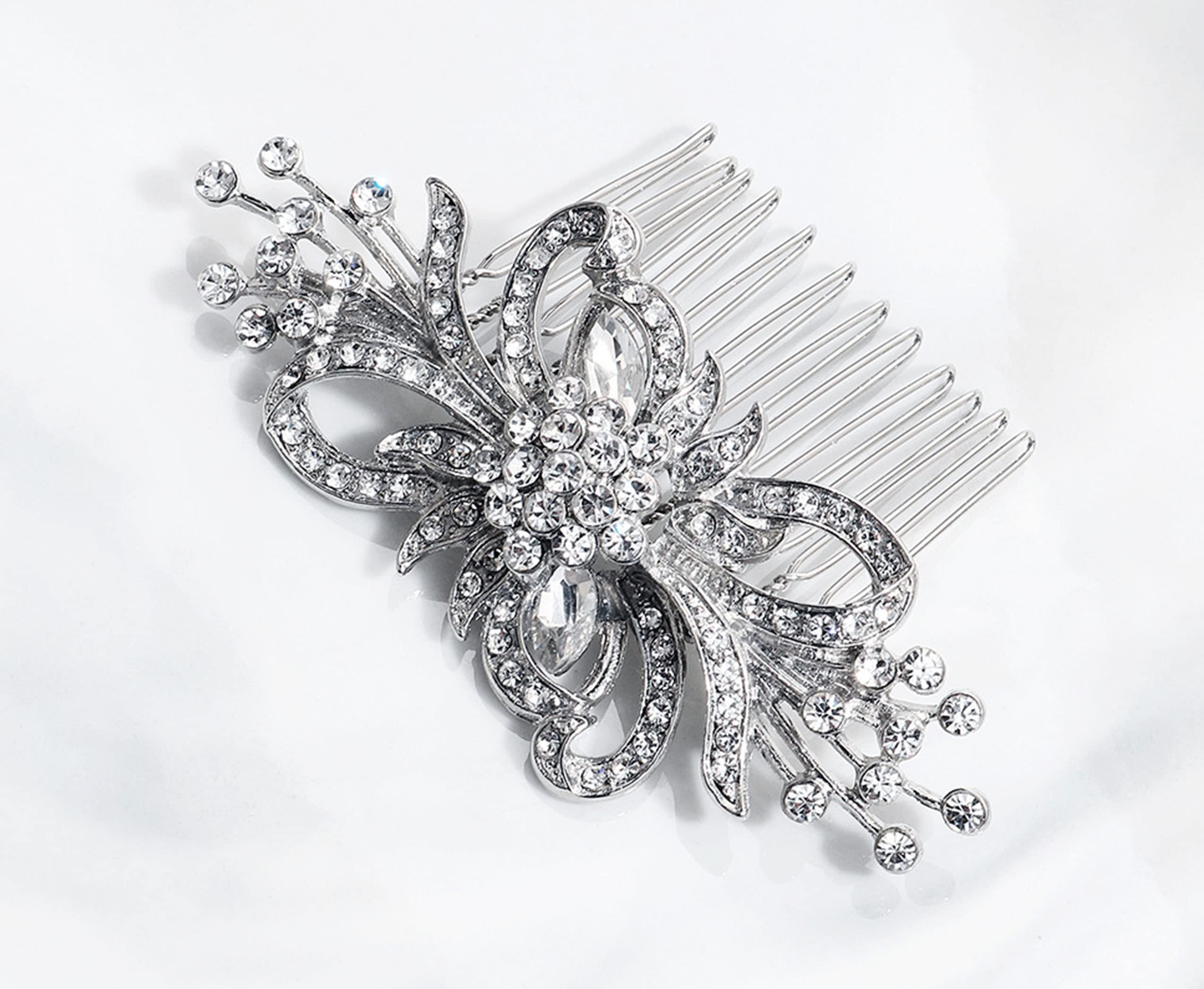 Peignes pour Femme Peignes à Cheveux avec Fleurs Argentées Barrettes pour Mariée Cristaux Autrichiens Scintillants Strass Dentelles pour Mariée Mariage Fiançailles Coffret Cadeau