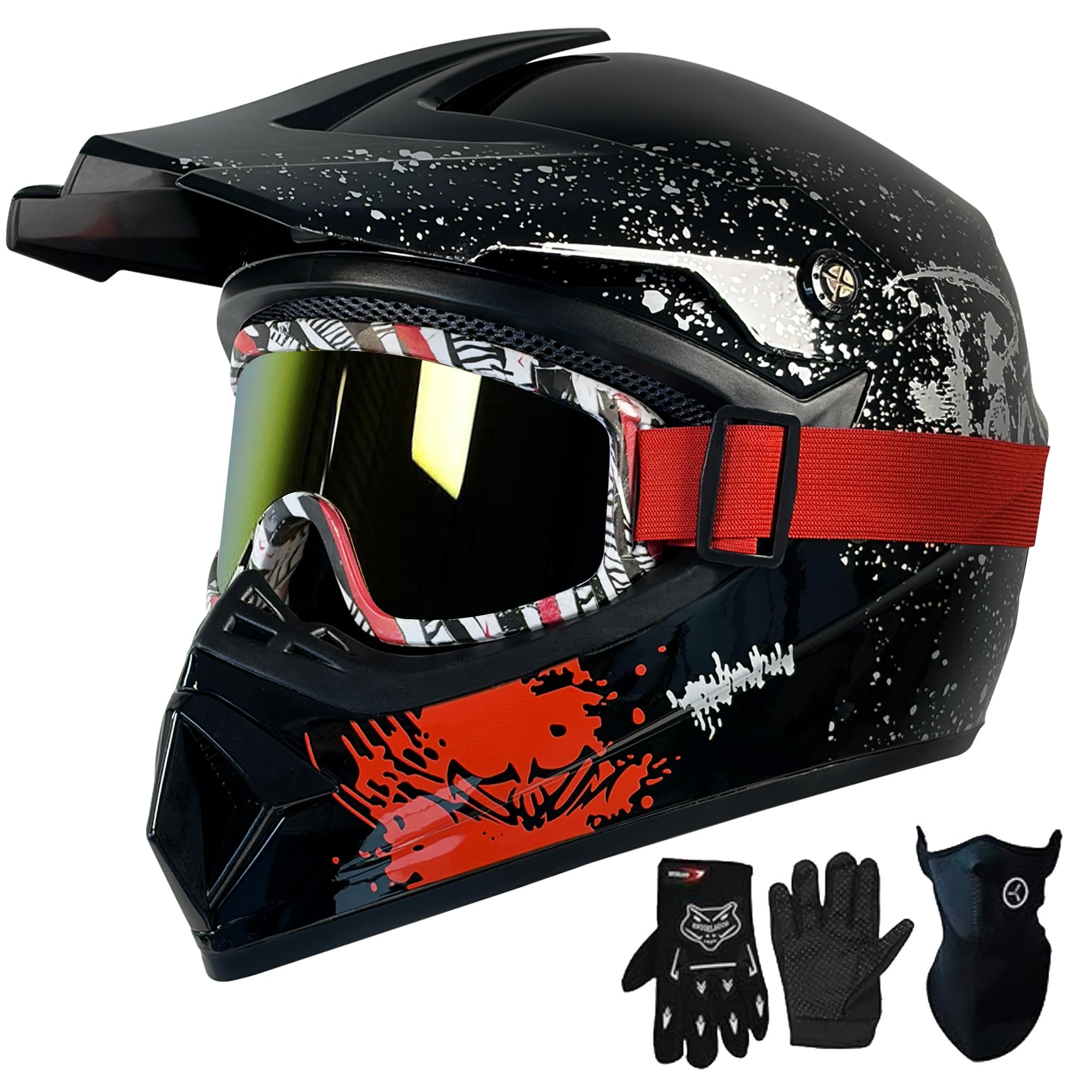 Loyoriwy for Kids 4-16 DOT Youth Dirt Bike & ATV Helmet,Full Face Motorcycle Helmet for Four Wheeler, Motocross, BMX. MXUTV, Snowmobile, Go Kart, Racing,Skateboard,( Black,S) : Automotive