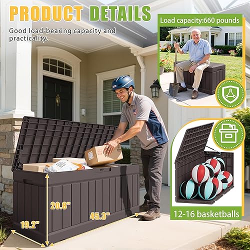 Miniatura 6 de Greesum Caja grande de resina de 82 galones, almacenamiento al aire libre para muebles de patio, herramientas de jardín, suministros de piscina,