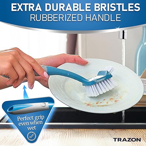 Miniatura 36 de Dish Brush Set of 5 with Holder - Kitchen Scrub Brushes with Non-Slip Long Handle for Cleaning, Scrubber, Dishwashing, Dishes, Bottles, Straws