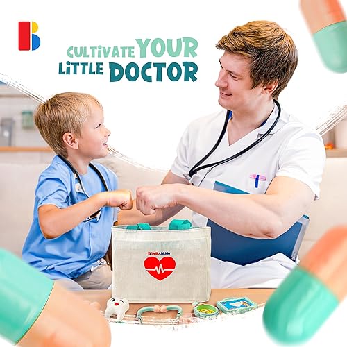 Miniatura 6 de BELLOCHIDDO Kit de doctor para niños  Juego de simulación de 16 piezas, juego de Dr. con estetoscopio y bolsa de almacenamiento médico, kit médico