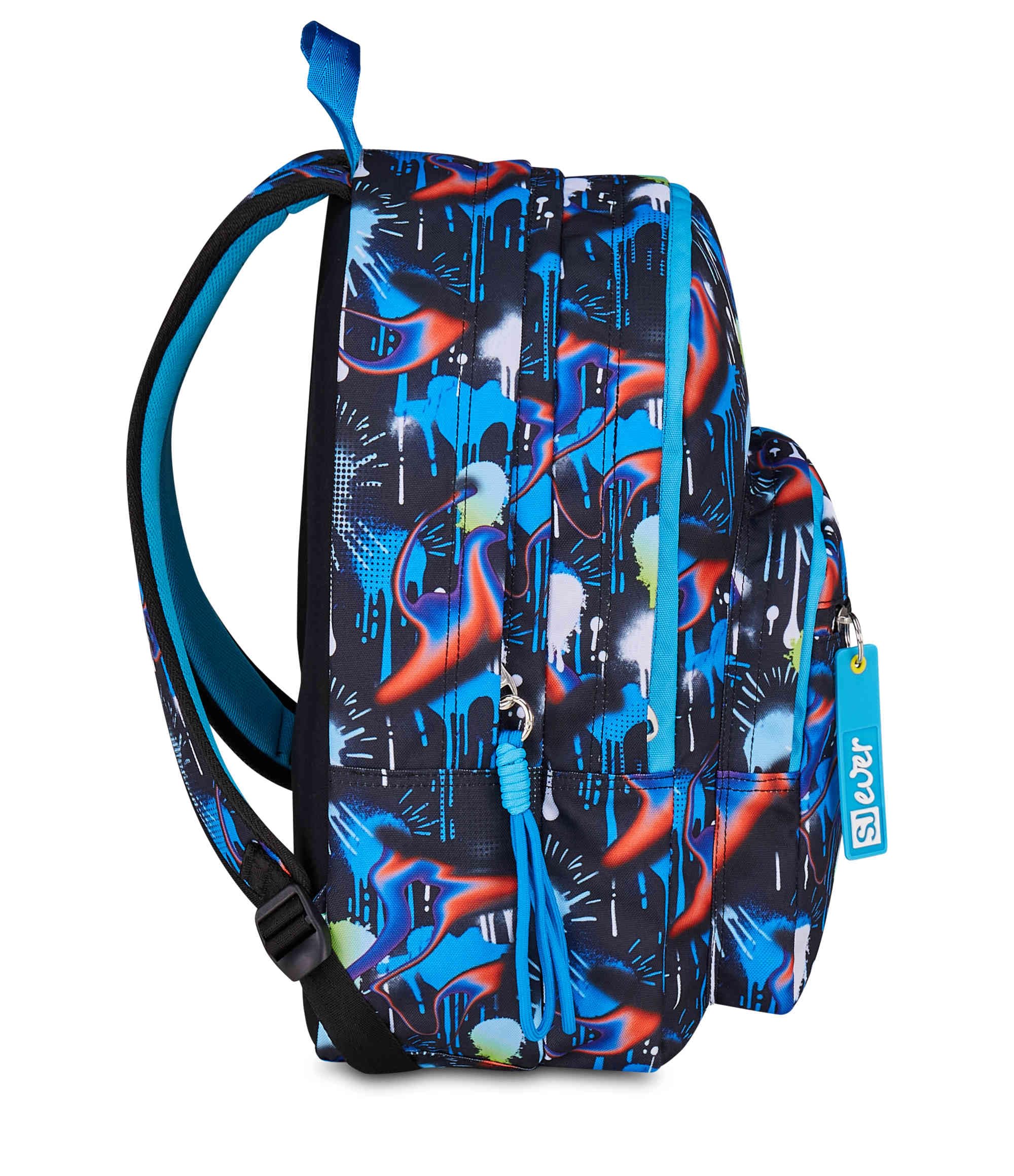 SJ GANG STYLE JAM GANG Zaino Scuola Doppio Scomparto, Sj Ever Fluid Game, Blu, 31 L, Con Tasca Porta Borraccia e Charm Staccabile, Elementari, Bambino