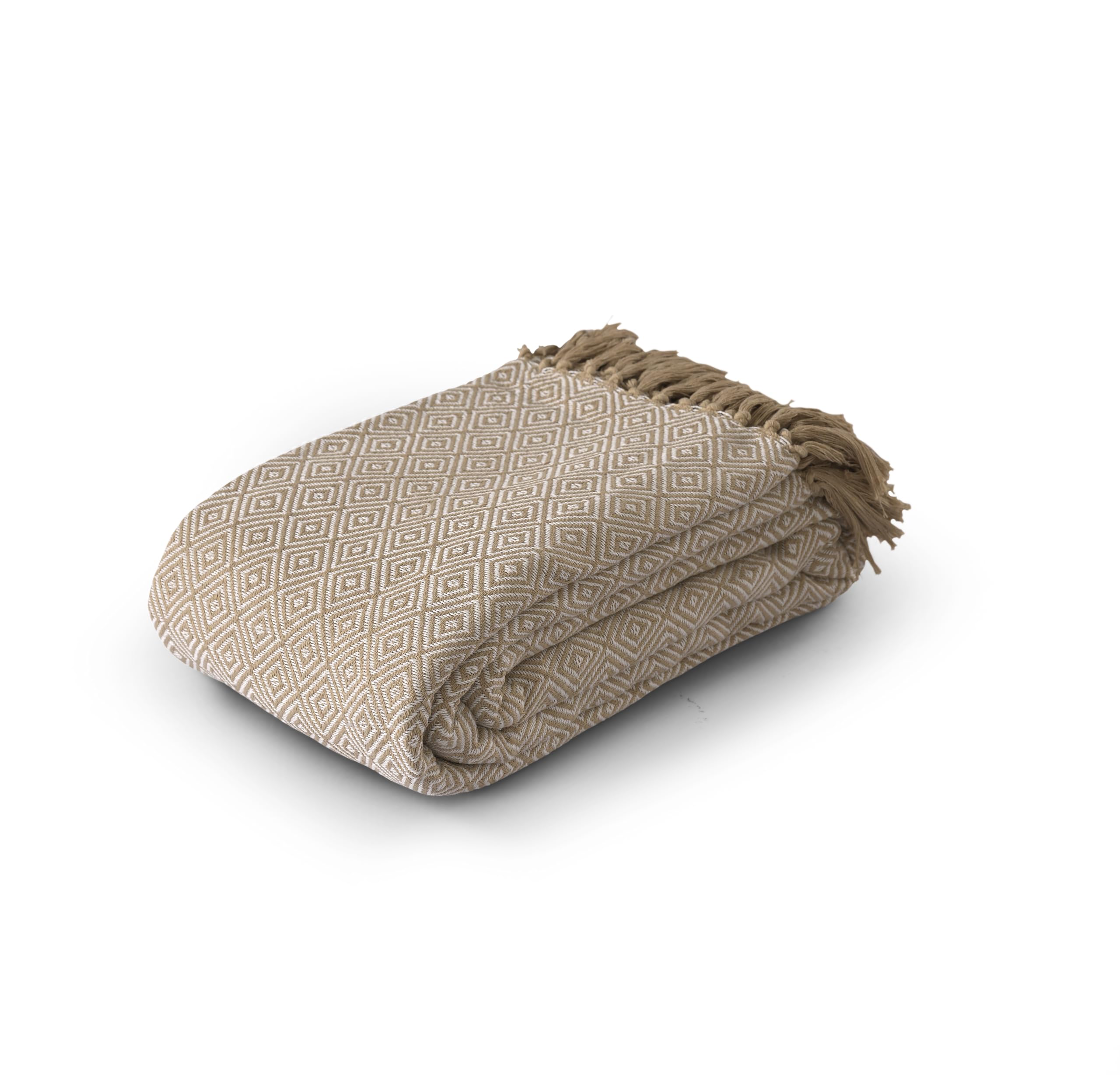 Ehc Beige / Ivory Throw For 3 Seater Sofa, King Size Bed Throw, Couch Cover 3 Seater, Reversible Settee Throws Cotton, 225 X 250 Cm, Beige