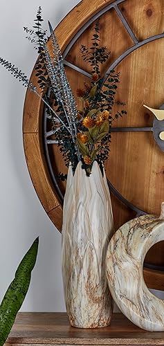 Miniatura 3 de Deco 79 Jarrón Decorativo de Cerámica Veteado Jarrón Central con Abertura de Borde Angulado y Acentos de Óxido, Florero para Decoración del Hogar 7"