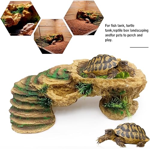 Miniatura 7 de Plataforma de tortuga de 7 pulgadas de profundidad x 13.8 pulgadas de ancho x 4.7 pulgadas de alto para acuario de resina para tortugas, tortugas,
