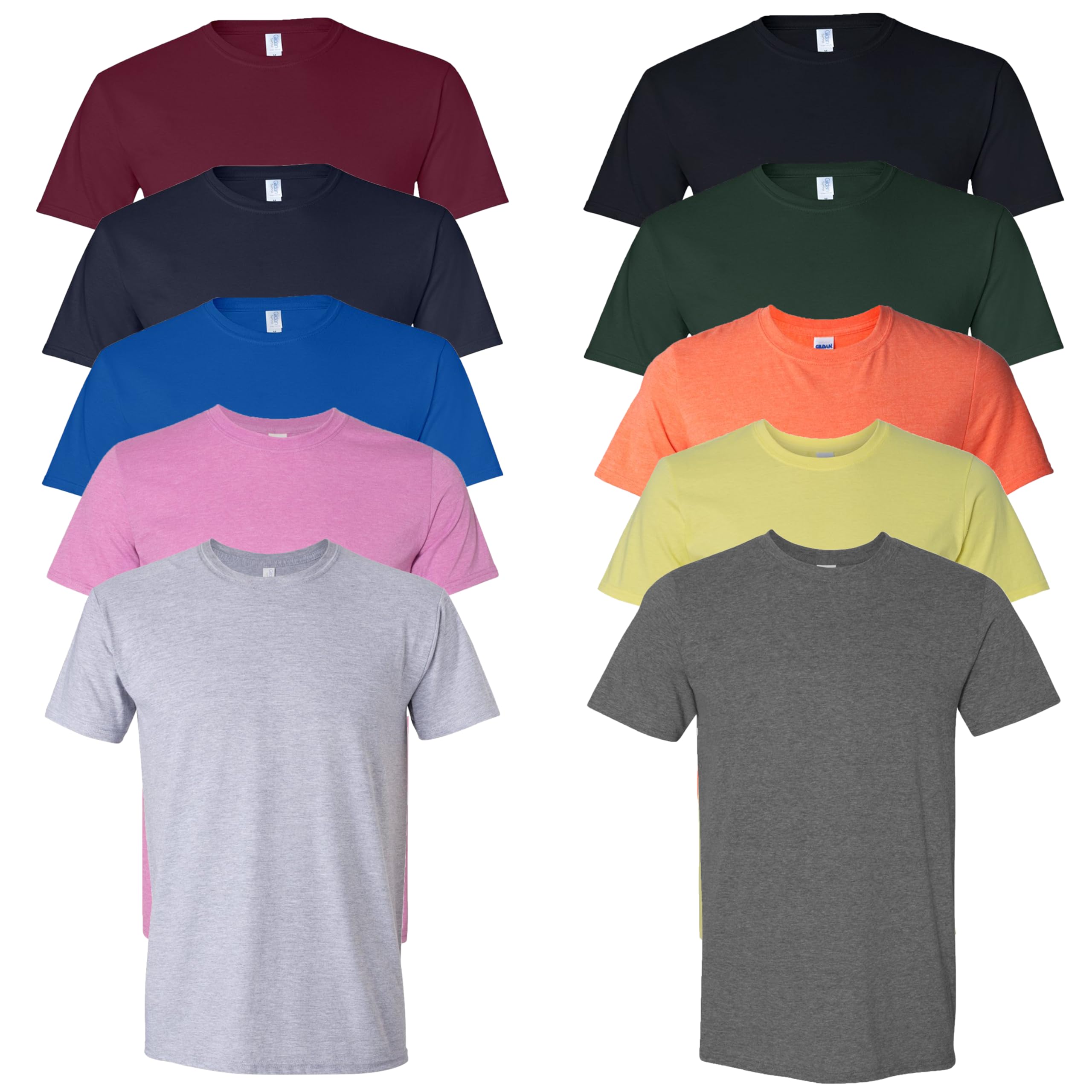 Gildan Unisex Softstyle Cotton T-Shirt Adult Mens Tee Multipack 1I3I6I10 Set of 10 L Multicolor