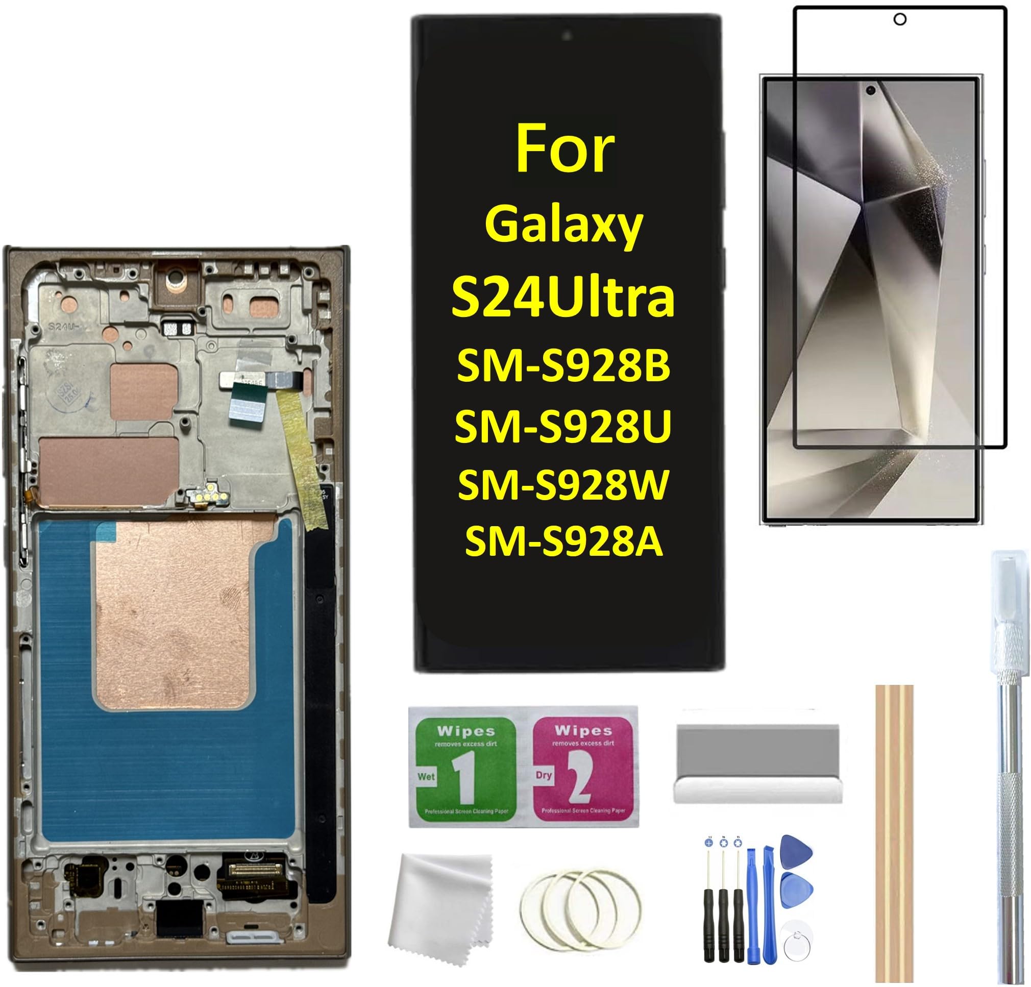 Photo 1 of Galaxy S24 Ultra LCD Screen with Frame Replacement for Samsung Galaxy S24 Ultra SM-S928B SM-S928U SM-S928A LCD Screen Display Touch Digitizer with Frame+Tool (Gray/Violte)