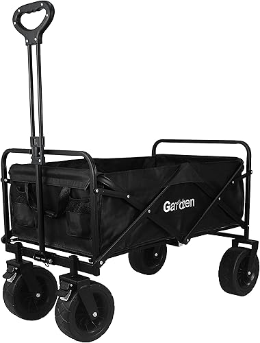 Miniatura 1 de Gardzen Carro plegable, carro de jardín con ruedas todo terreno para una fácil maniobra, carro plegable grande que transporta hasta 180 libras,