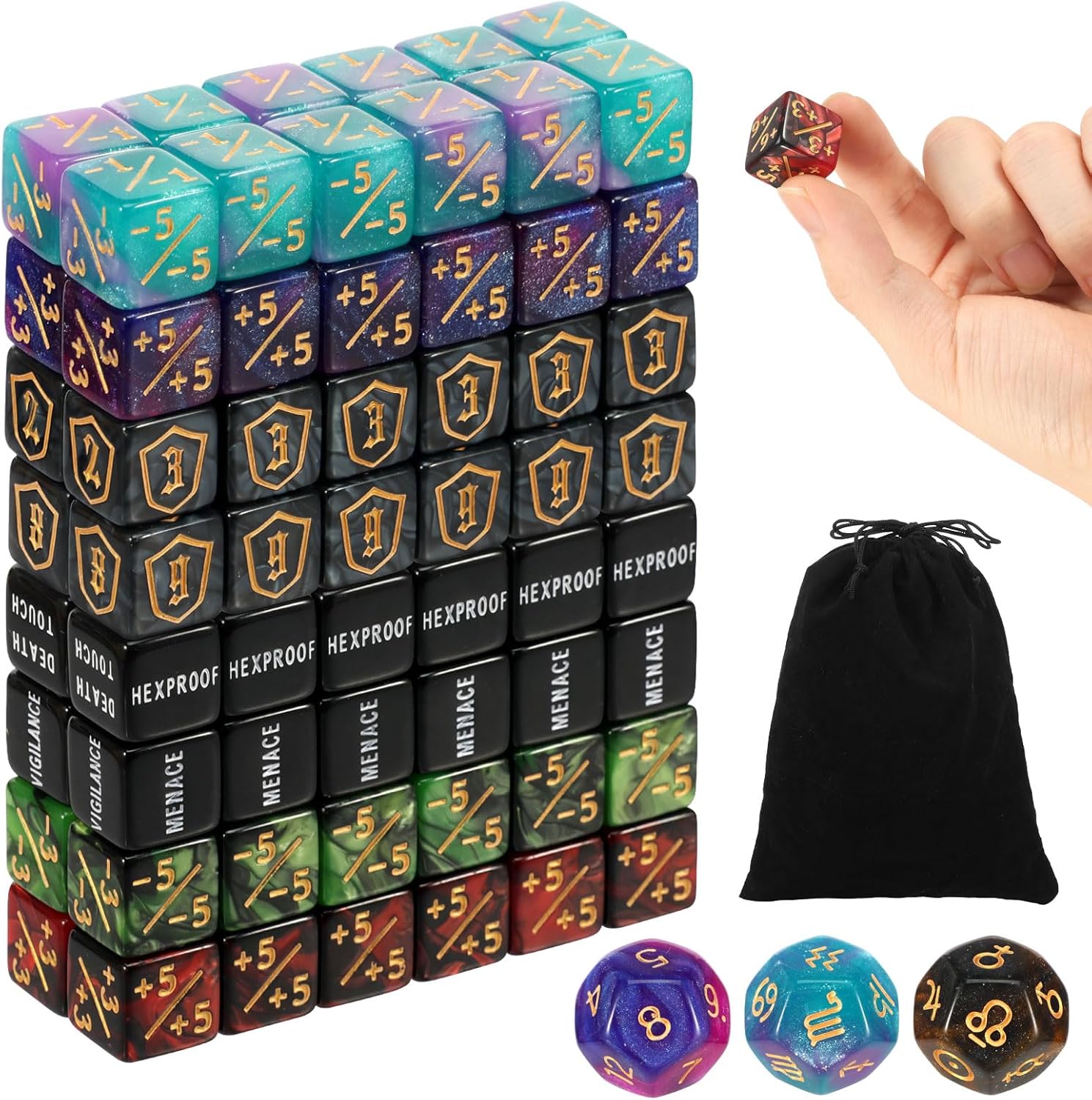 99Pcs Counter Dice Set Decorative Acrylic Plus and Minus Dice Set Portable Card Games Accessories for Home Family Party