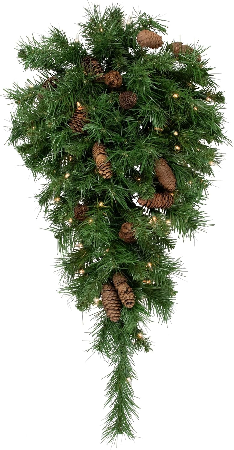 Northlight 30" Pre-Lit Dakota Red Pine Artificial Christmas Teardrop Swag - Clear Dura Lights