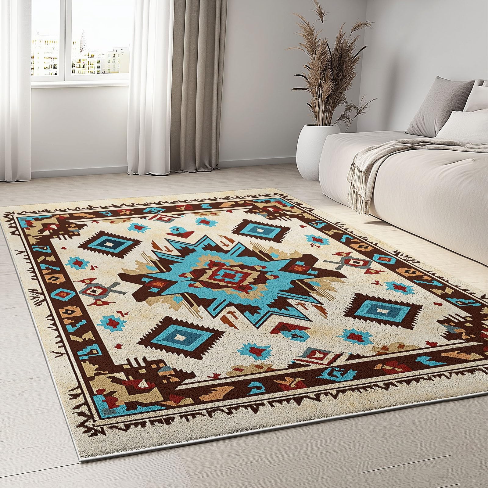 Tappeto Salotto Moderno Design azteco Flanella Tappeti Camera da Letto rug Cucina Antiscivolo Lavabile per Tavolino da Salotto,Bagno,Bambini Cameretta 140 x 200 cm, Multicolore