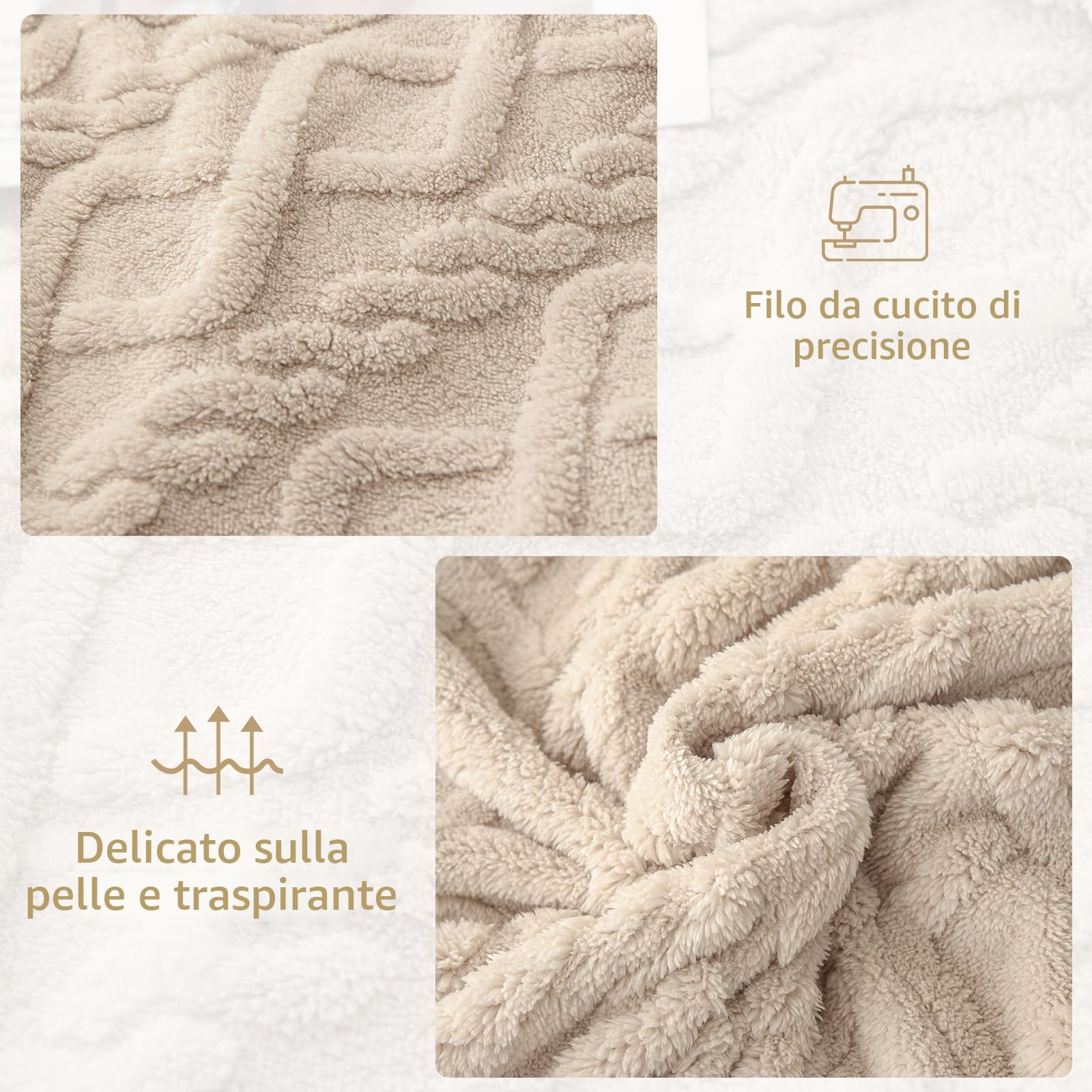 WONGS BEDDING Morbida coperta per divano, in pile, 150 x 200 cm, per letto, divano, colore beige