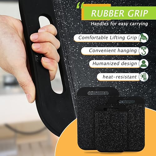 Miniatura 4 de Palaxe Juego de 3 tablas de cortar de plástico para cocina, aptas para lavavajillas, con ranuras antideslizantes para jugos, mango de fácil agarre