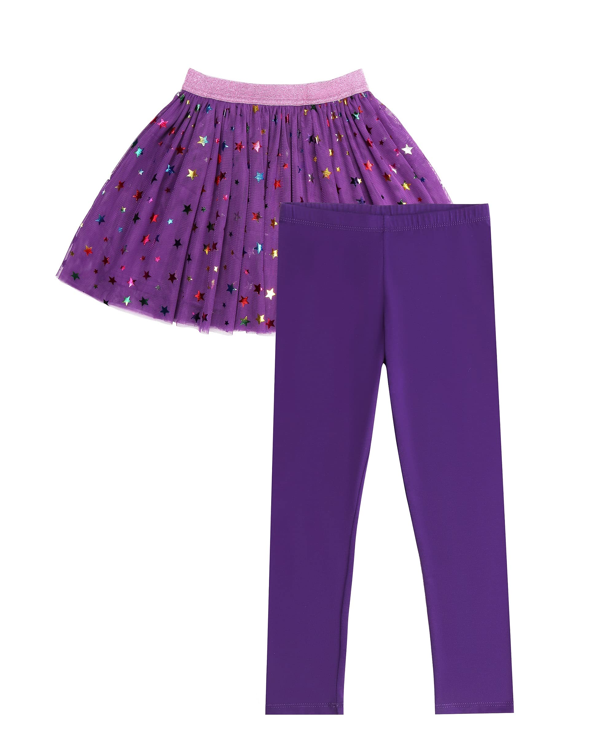 DANI CHINS Girl's Tutu Tulle Sparkle Skirt and Basic Cotton Leggings Set