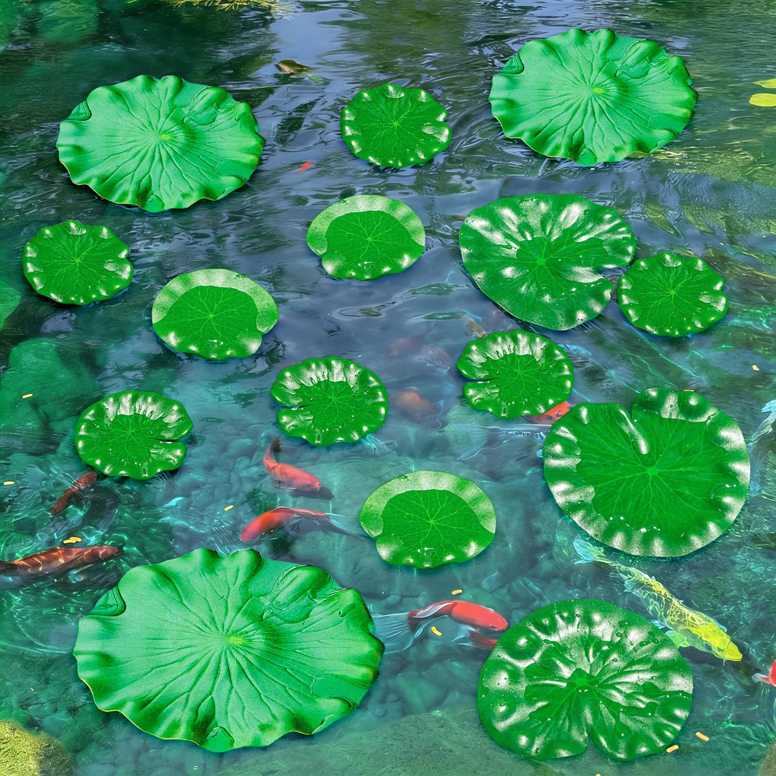 Foglie di Loto Artificiali,16 PCS Foglie di Loto Artificiali Galleggianti,Ninfee Galleggianti,Foglie di Loto Artificiale,Foglie Galleggianti per casa, Giardino, laghetti, Piscine, acquari