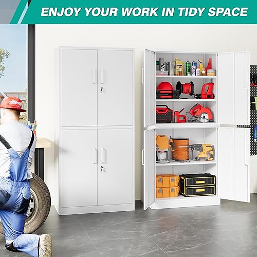 Miniatura 49 de SISESOL Armario de almacenamiento con puertas y estantes de vidrio, armario de despensa de cocina independiente para el hogar, oficina, baño Negro