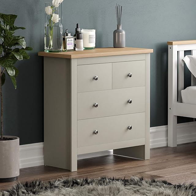Vida Designs Arlington 2+2 Drawer Chest, Engineered Wood, Grey & Oak, H 81 x W 79 x D 35 cm