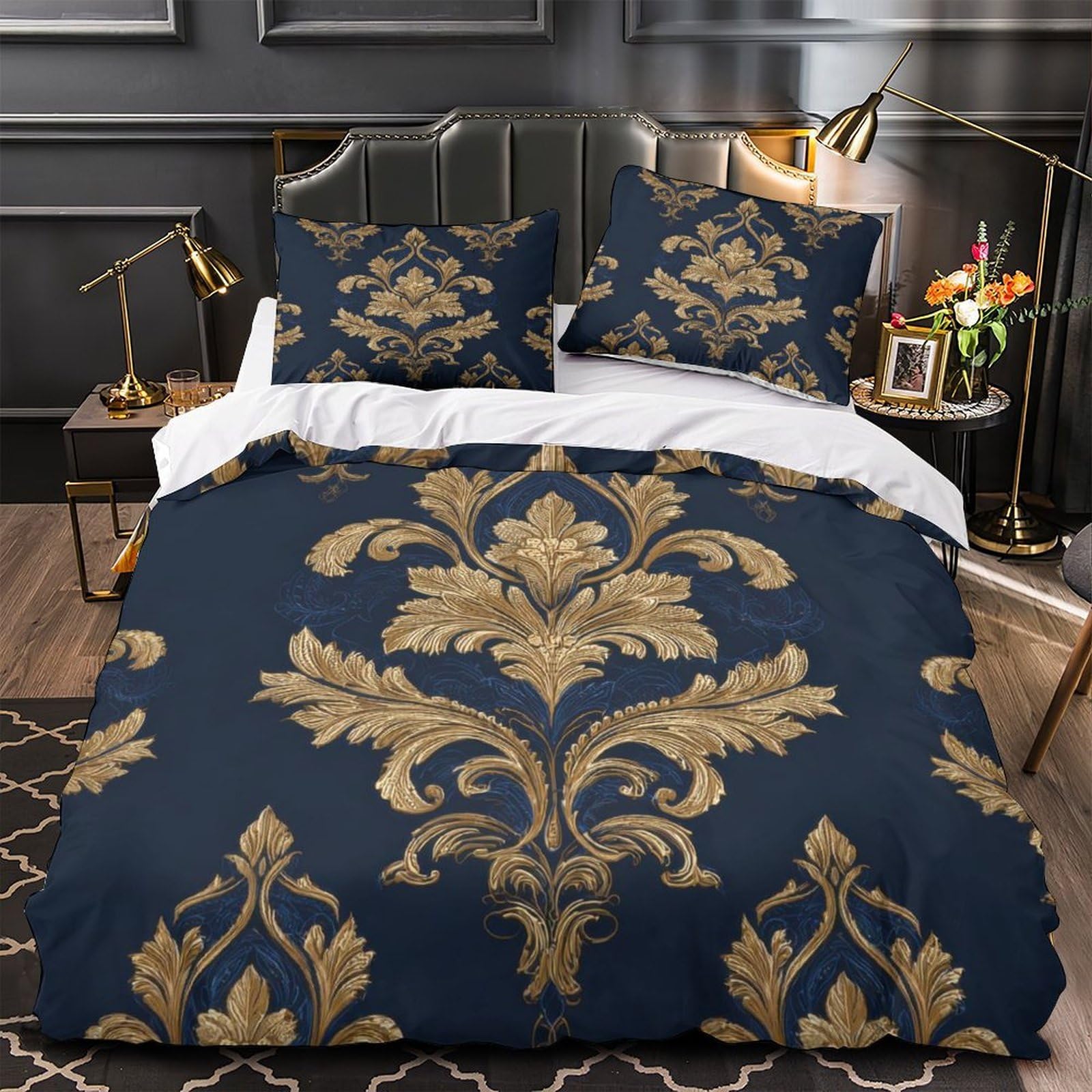 Parure de lit effet 3D motif doré orné haut de gamme en microfibre super douce 135x200