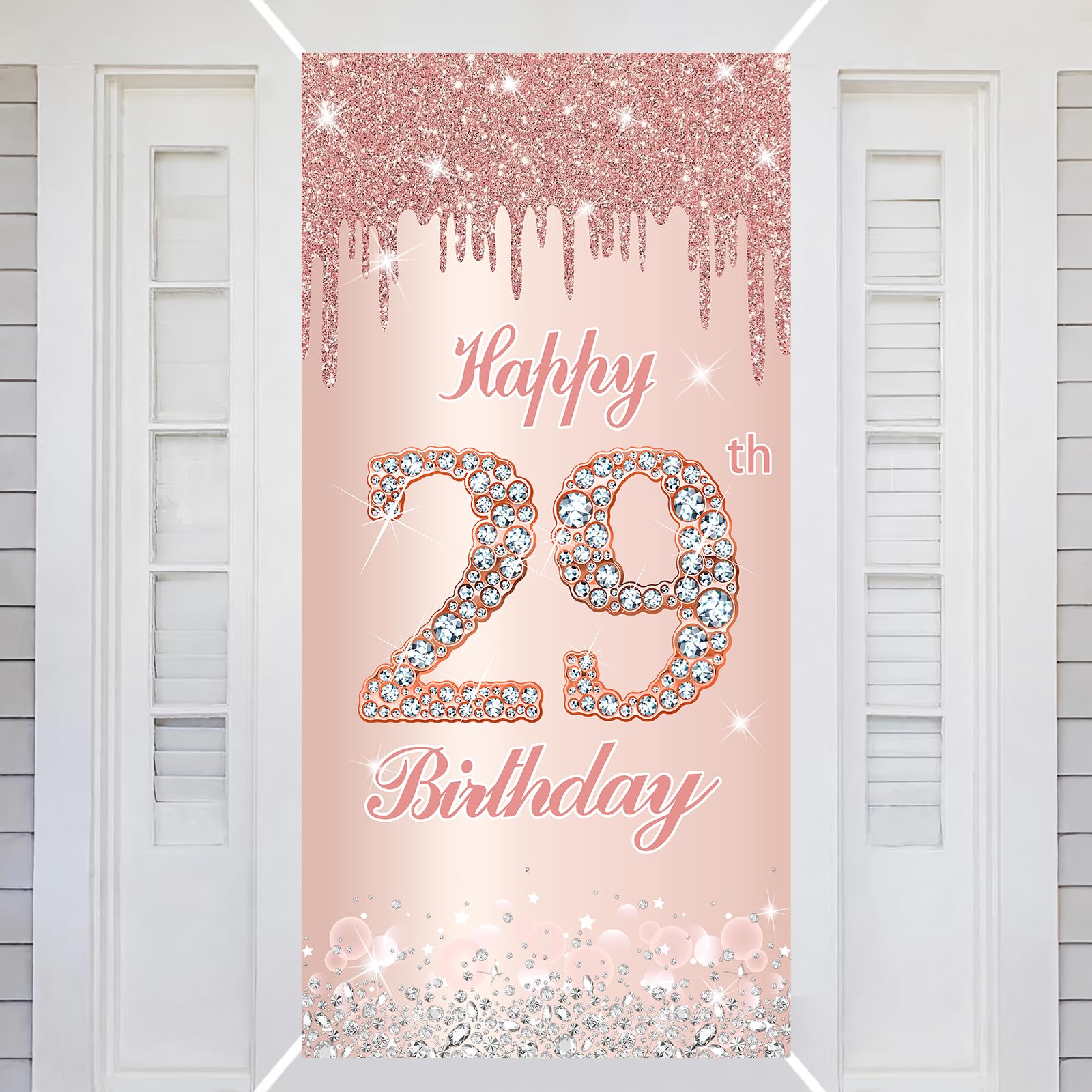 29th Happy Birthday Decorations Door Banner Pink Rose Birthday Banner for Party Backdrop for Women Door Cover Party Decoration Supplies Poster