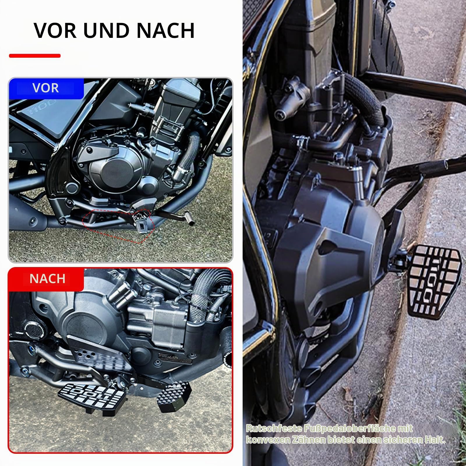 Breitere Motorrad-Fußrasten vorne Fahrerfußrasten vergrößerte Fußrasten Pedale Trittbretter für Honda Rebel 1100 CMX 1100 CMX1100/DCT 2021 2022 2023 2024 2025 (Schwarz)