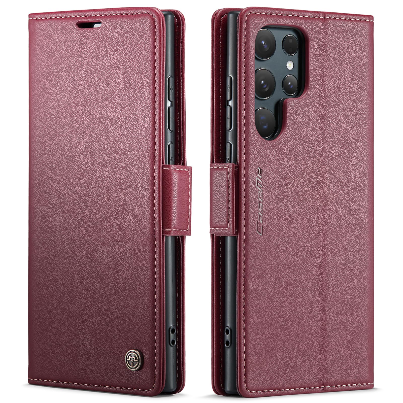 FCOZCKLOM Compatible with Samsung Galaxy S24 Ultra Wallet Case with RFID Blocking Card Holder,Kickstand Flip Folio Leather Phone Case for Samsung Galaxy S24 Ultra 6.8 inch (Wine Red)