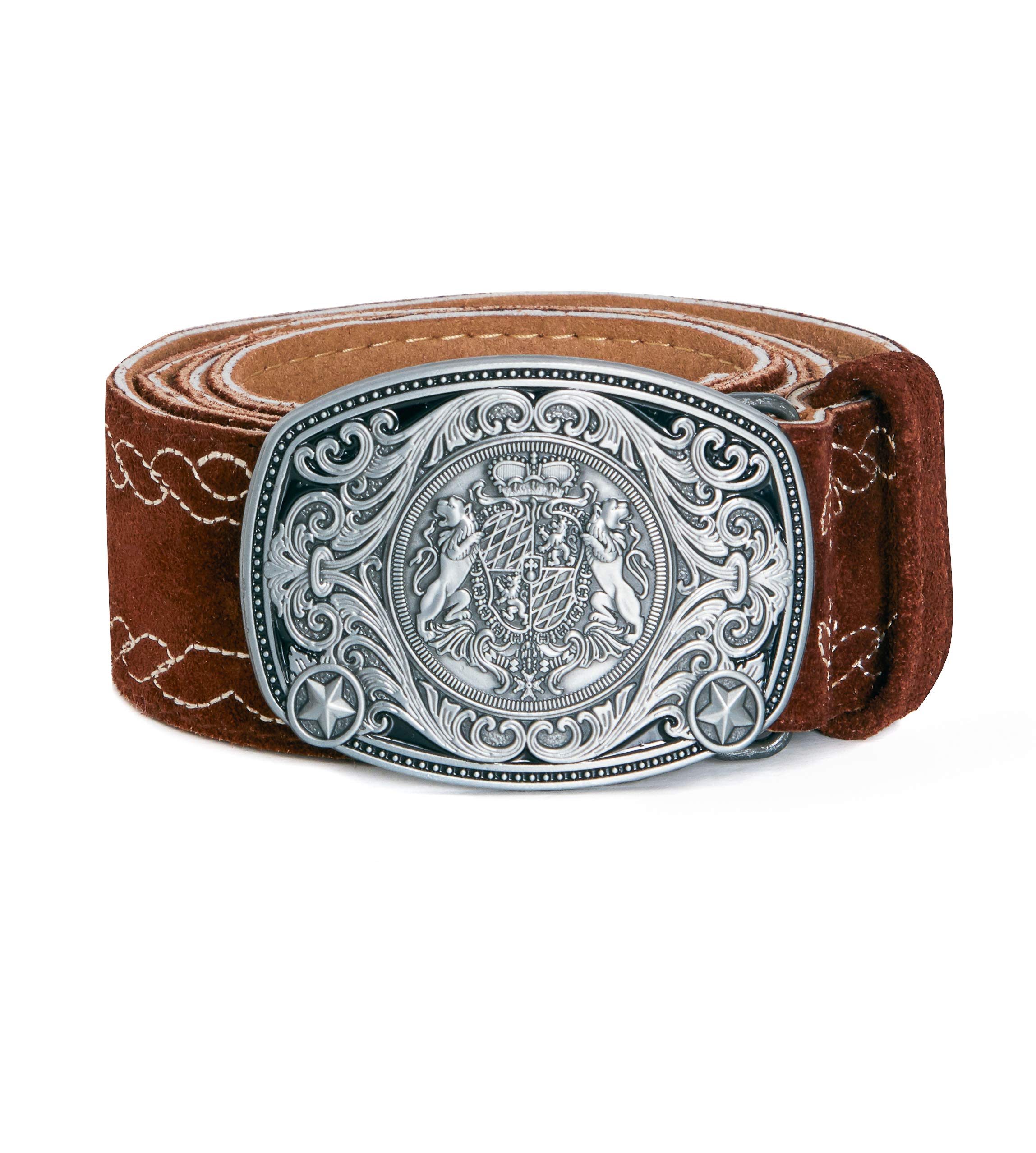 Traditional Oktoberfest Belt "Bergstreif" - Genuine Leather Belt Original Schöneberger Trachten "Lederhosen" (UK:36“-38" (EU:54-56), Medium brown)
