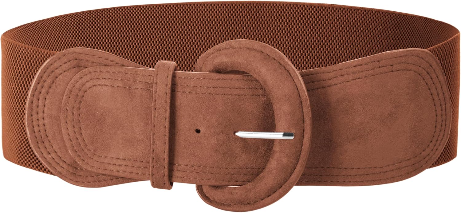 GRACE KARIN Women's Suede Elastic Belt Wide Stretchy Belt Vintage Chunky Buckle Belts S-XXL