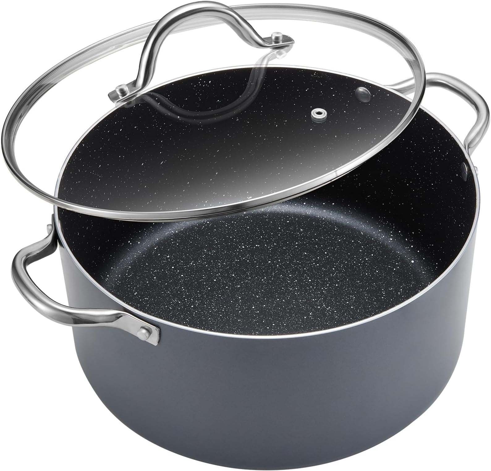 BEZIA 10 Quart Cooking Pot, Large Non Stick Induction Stock Pot with Lid, All Stove Compatible, 10 QT Aluminum Soup/Stew Pot For Large-batch Cooking, Grey