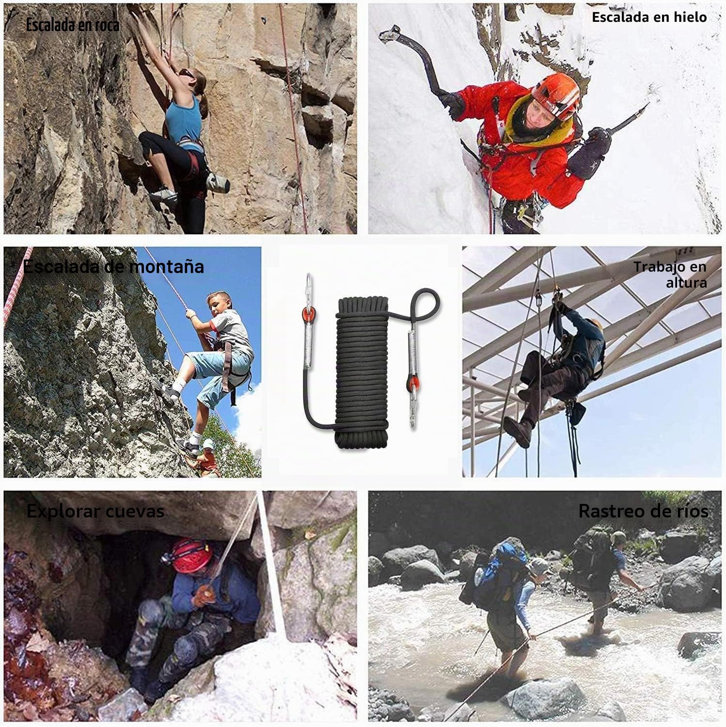 Cuerda Multifuncional para Exteriores D10 mm Nailon 1200kg Carga Rescate Montañismo Escalada