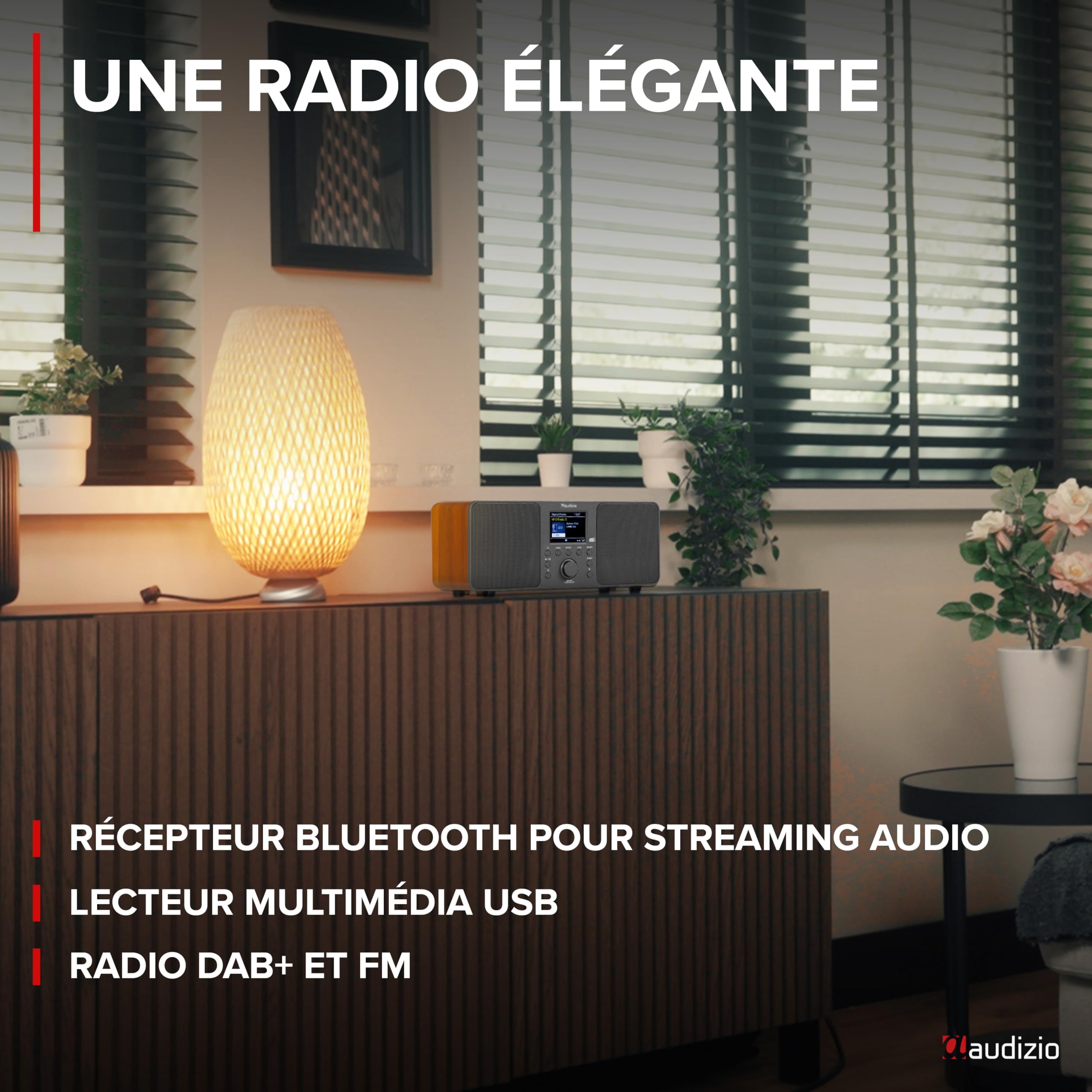 Audizio Genua Radio DAB+ Bluetooth 5.0 Gris Foncé Écran Couleur 2,8" Deux Haut-Parleurs Sortie Casque Port USB Télécommande