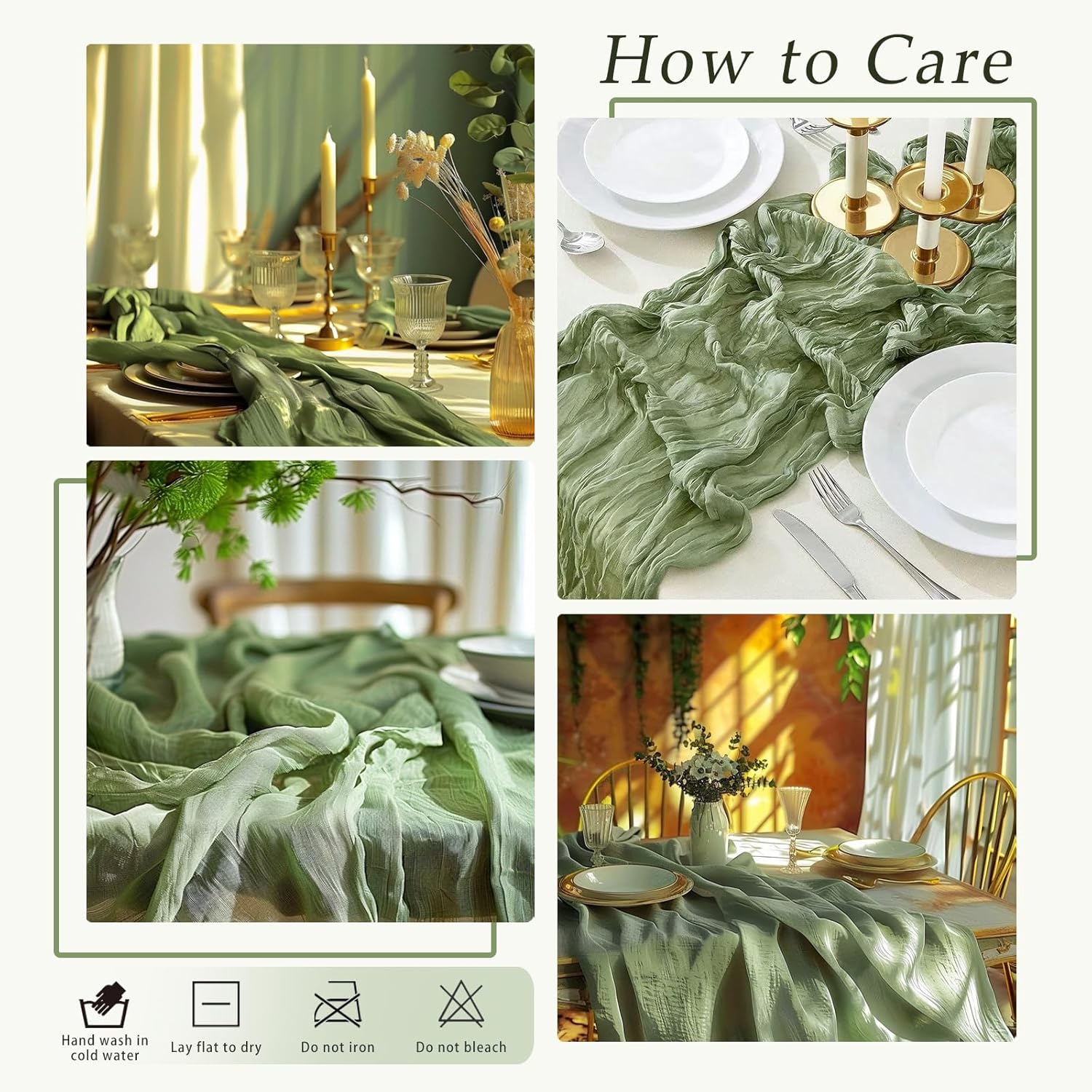 20 Pack Sage Green Cheesecloth Table Runner 17x108 Inch Semi Sheer Boho Rustic Gauze Cheese Cloth Table Runners for Wedding Party Birthday Baby Shower Home Décor