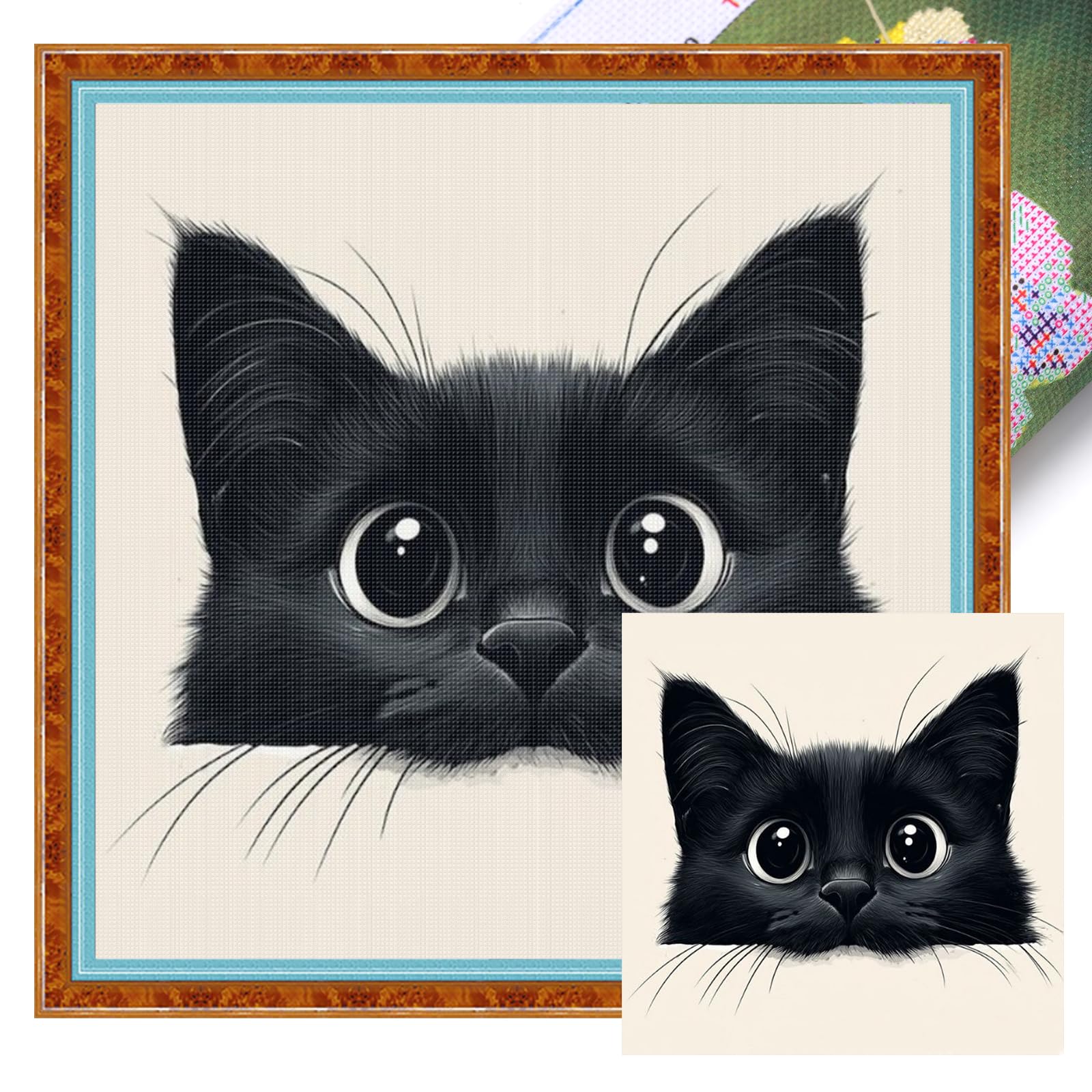 Stamped Cross Stitch Kits for Adults Beginners,Black Cat 18CT Printed DIY Canvas Pattern, Easy Needlepoint Embroidery Kit Supplies, Home Wall Decor Art Craft Gift 7.87x7.87inch โ image 1