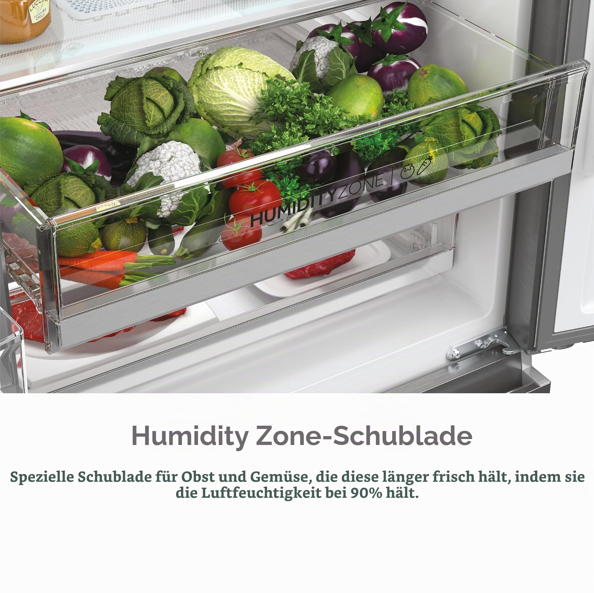 Haier HTW7720ENMP Kühl-Gefrier-Kombination/Edelstahlfront / 483 Liter/MyZone Plus/Humidity Zone/Smart Home: Integriertes Wi-Fi/Auch per hOn App steuerbar