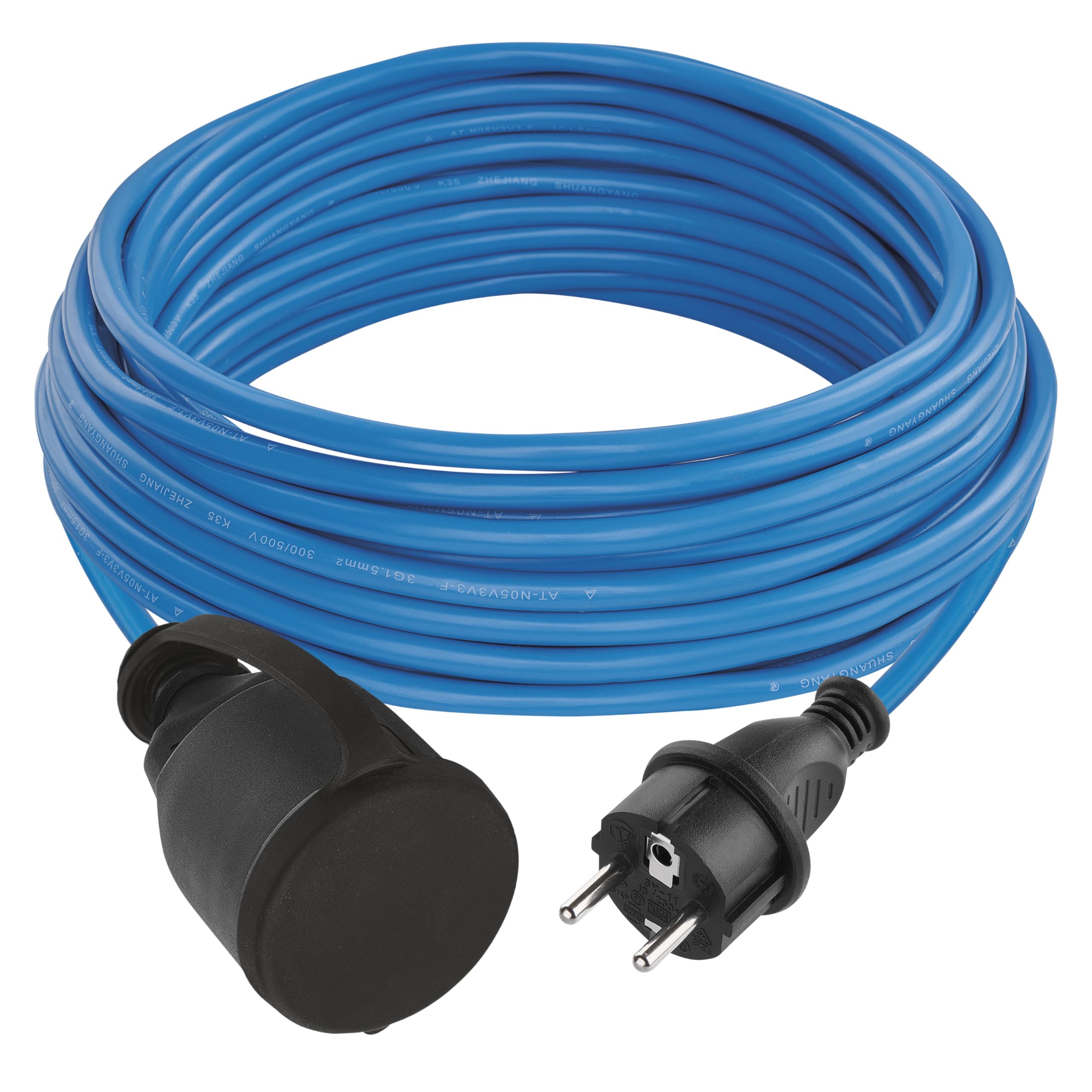 EMOS Cavo di prolunga Schuko tutto l'anno per esterni, 10 m, blu, 1,5 mm2, con tappo di protezione, IP44, impermeabile e resistente al gelo, per esterni, industria, cantieri