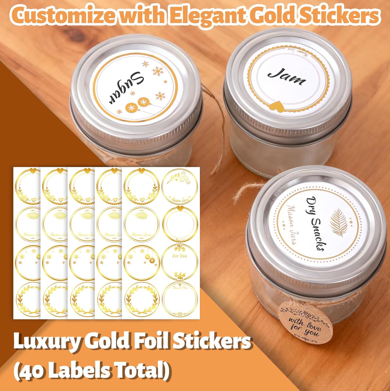 STARSIDE 4 oz Glass Mason Jars with Airtight Silver Lids and Bands, 40-Pack with Stickers,Tags & Twines, Mini Canning Jars for Jams, Honey, Spices, Dried Snacks, DIY Crafts, Wedding Favors