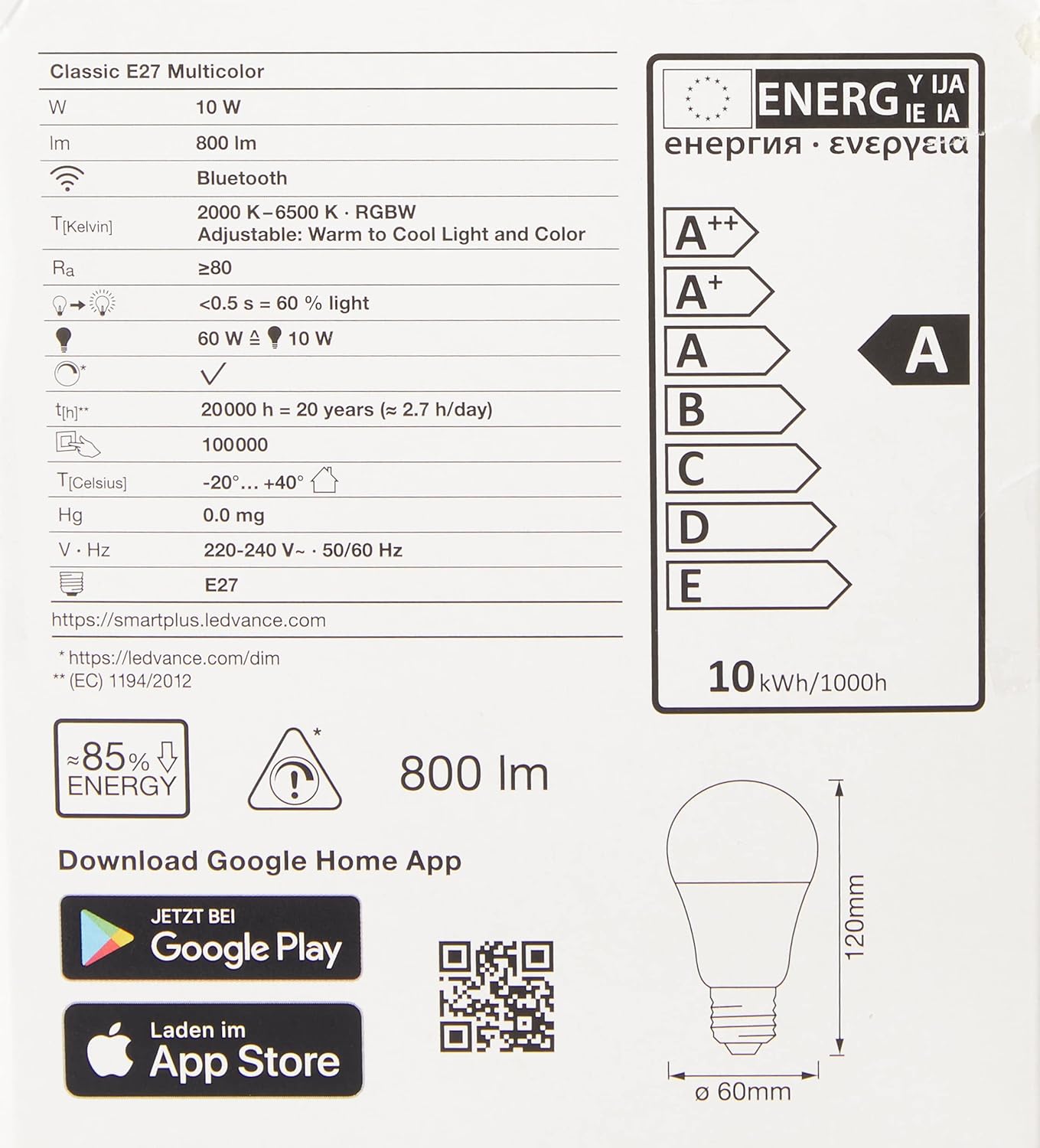 LEDVANCE Smart+ 40600000000 Starter Kit Lighting E27 10 W Energy Efficiency Class A (A++ -E) RGBW - Image 4