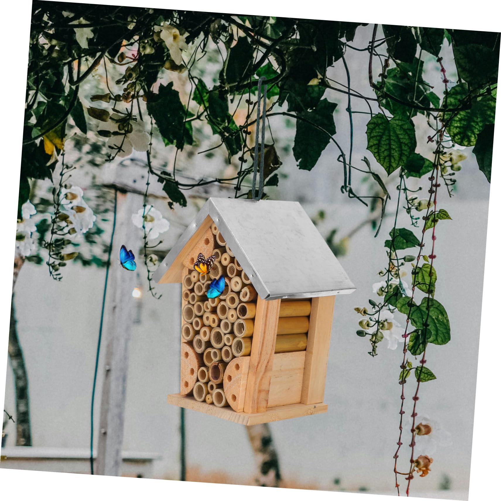 Yardwe Hängendes Insektenhotel und Eisen mit Bienenhotel Marienkäfer Lebensraum Leicht Aufzuhängen für Garten