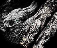 Vista 7 de Jinhao - Pluma estilográfica Black Snake, punta mediana, estilo retro con cabeza de calavera, clip de metal sólido y juego con estuche de papel